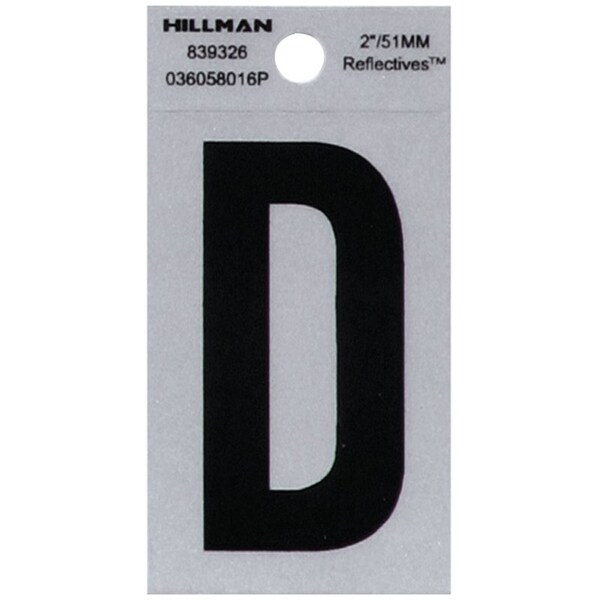 Hillman HILLMAN 2 in. Reflective Black Vinyl Self-Adhesive Letter D 1 pc, PK6 839326 - main